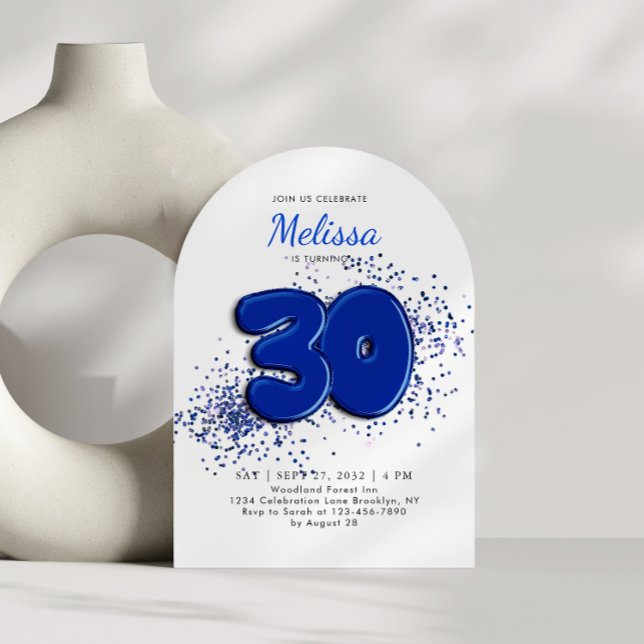 Blue 30th Balloons Adult Arch Birthday Invitation (Creator Uploaded)