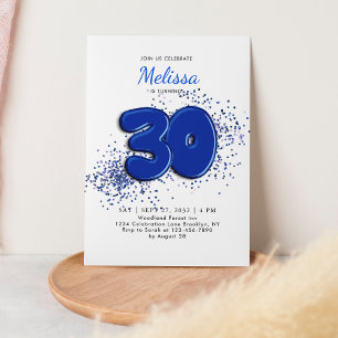 Blue 30th Balloons Confetti Adult Birthday Invitation