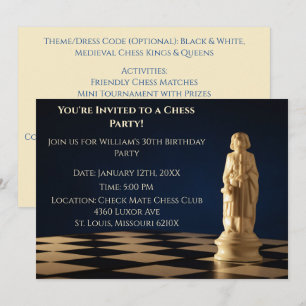 Blue 30th Birthday Party Chess Bishop Invitation