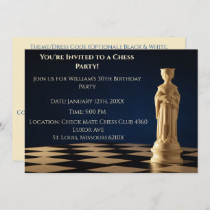 Blue 30th Birthday Party Chess Queen Invitation