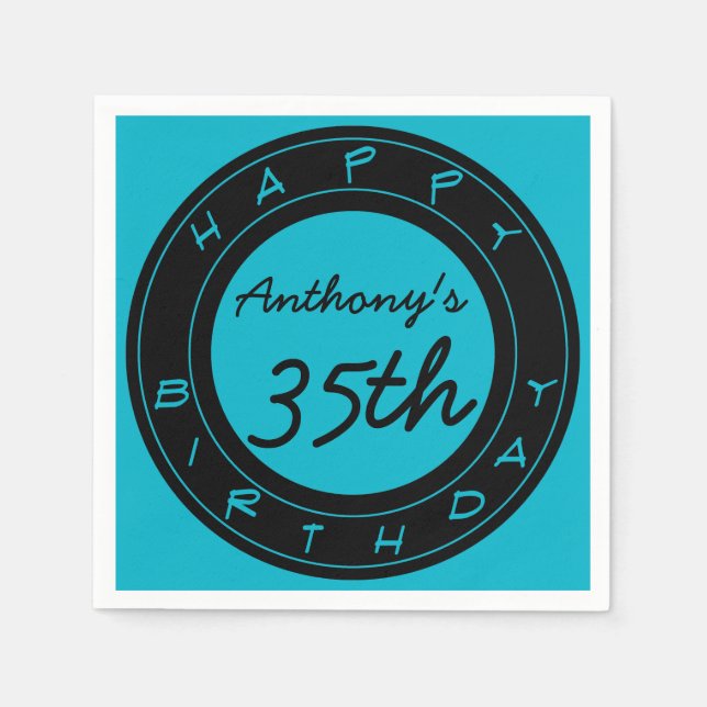 Blue 35th Birthday Party Personalised Paper Napkin (Front)