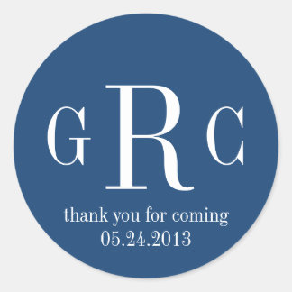 Blue 3 initial monogram label tag wedding favour