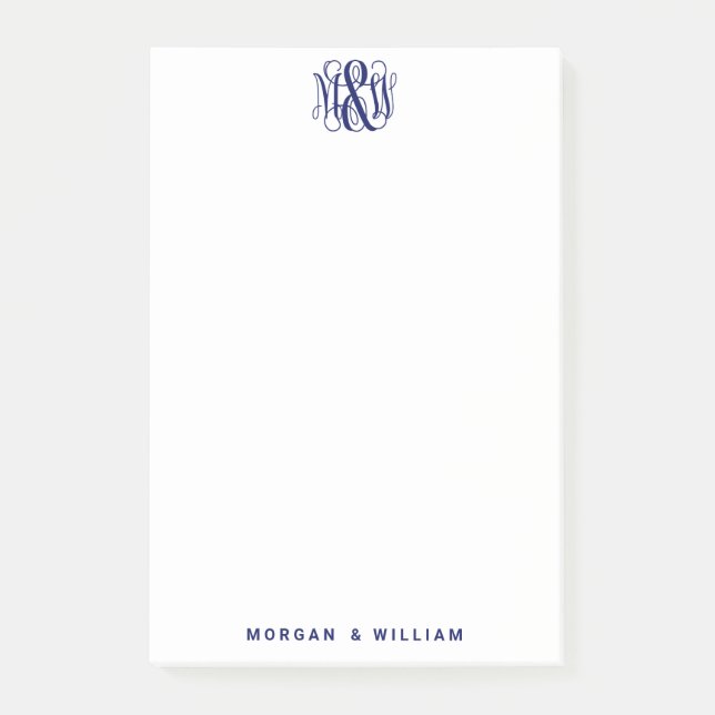 Blue 3 Initial Vine Script Monogram B&G DIY BG Post-it Notes (Front)