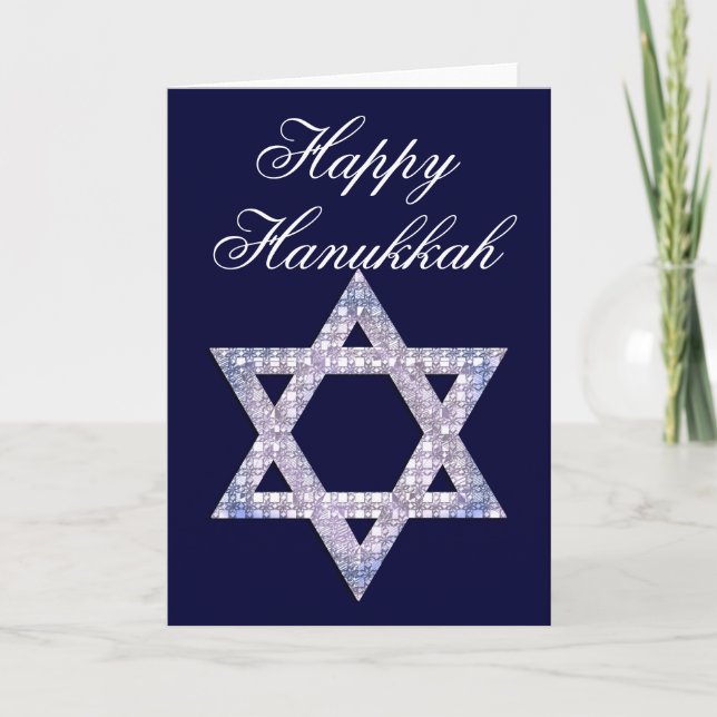 Blue 3 Jewelled Star of David Hanukkah Card (Front)