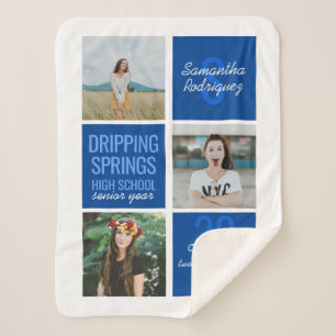Blue 3-Photo Fun Boxes Class Year Sherpa Blanket