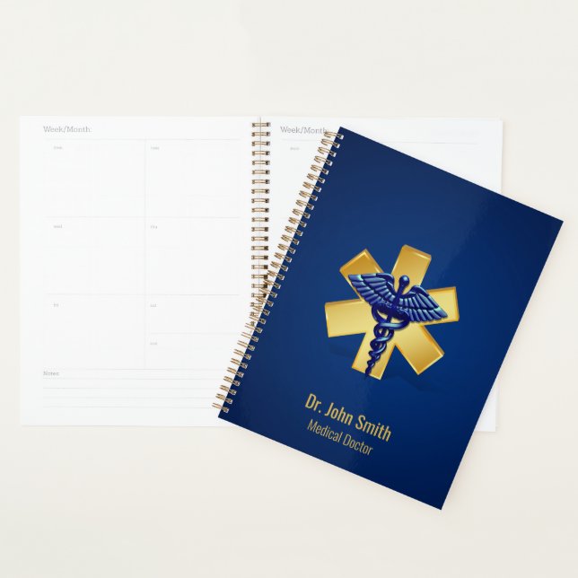 Blue 3D Caduceus Gold Cross Medical Planner (Display)