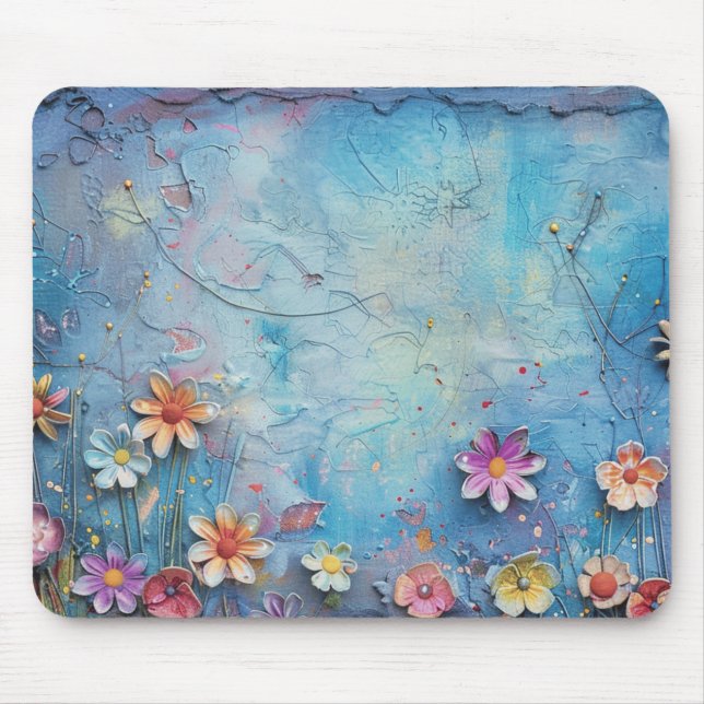 Blue 3D Flowers Mouse Pad (Front)