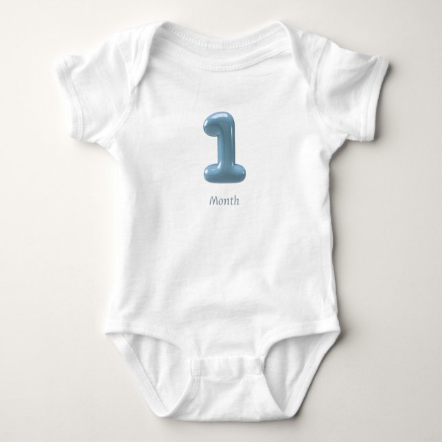Blue 3D Number 1 - 1 Month Baby Bodysuit (Front)