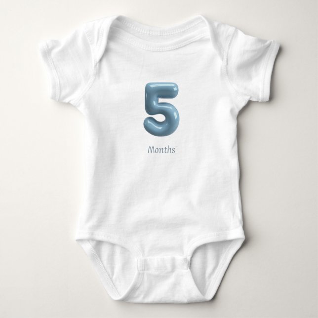 Blue 3D Number 5 - 5 Months Baby Bodysuit (Front)