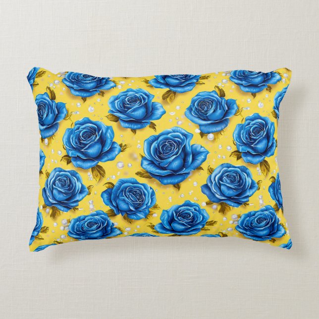 Blue 3d roses decorative cushion (Front)
