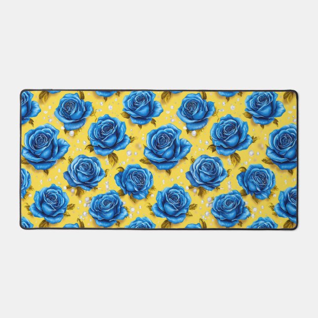 Blue 3d roses desk mat (Front)