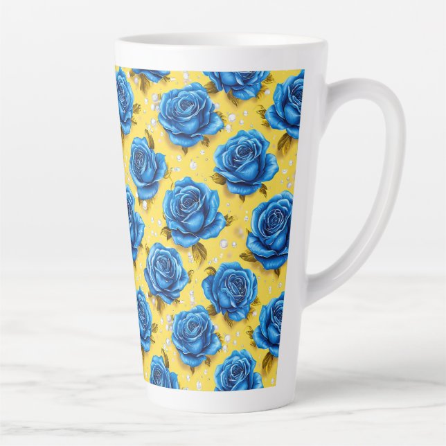 Blue 3d roses latte mug (Right)