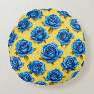 Blue 3d roses round cushion