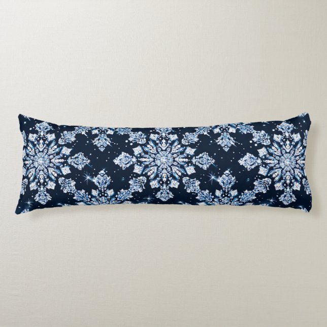 Blue 3d snowflakes body cushion (Front)