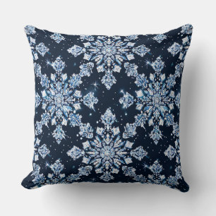 Blue 3d snowflakes cushion