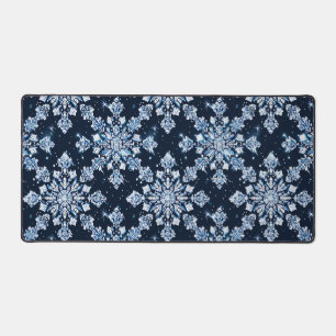 Blue 3d snowflakes desk mat
