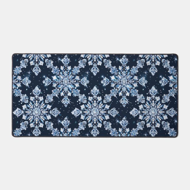 Blue 3d snowflakes desk mat (Front)