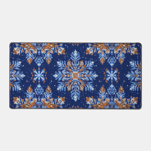 Blue 3d snowflakes Desk Mat