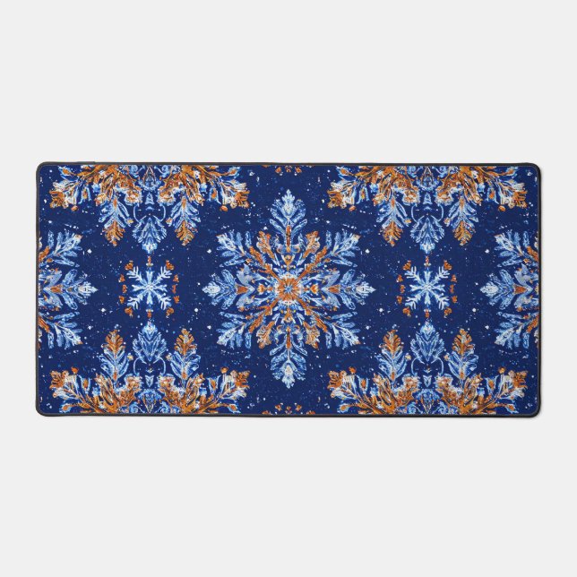 Blue 3d snowflakes Desk Mat (Front)