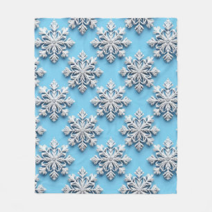 Blue 3d snowflakes fleece blanket