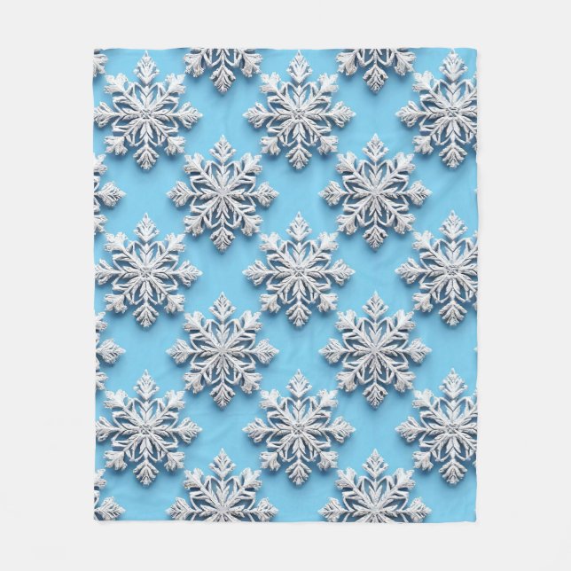 Blue 3d snowflakes fleece blanket (Front)