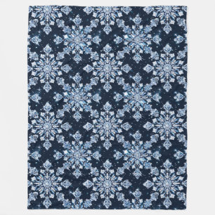 Blue 3d snowflakes fleece blanket