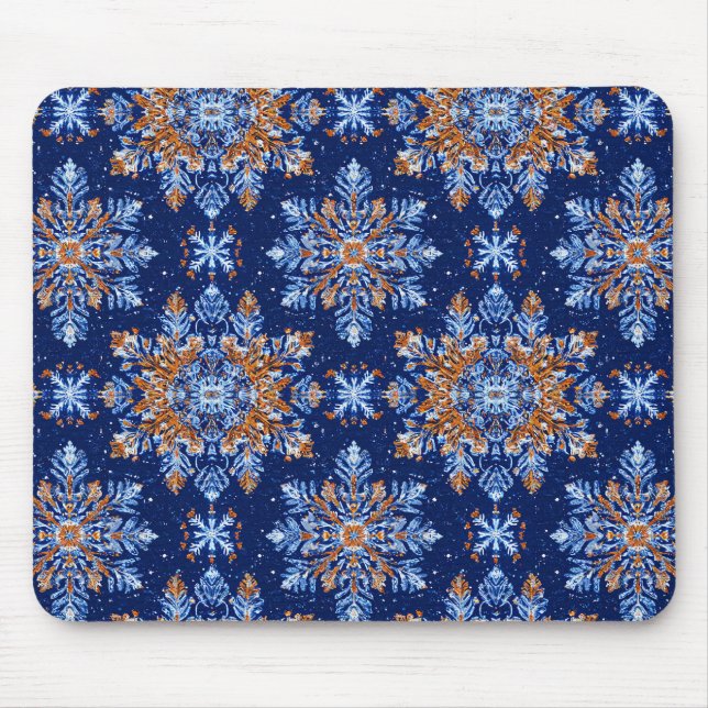 Blue 3d snowflakes mouse pad (Front)