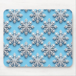 Blue 3d snowflakes mouse pad