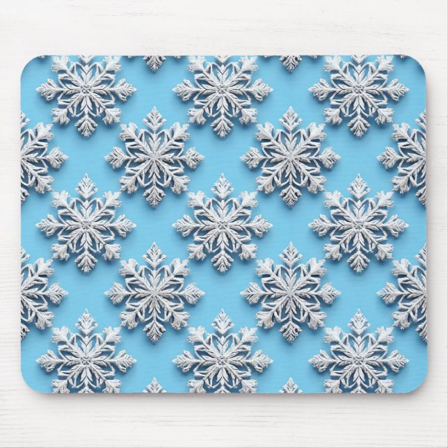 Blue 3d snowflakes mouse pad (Front)
