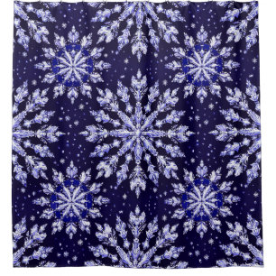 Blue 3d snowflakes shower curtain
