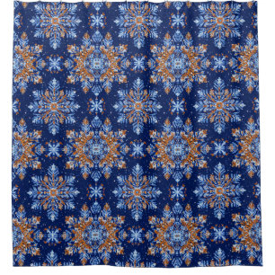 Blue 3d snowflakes shower curtain