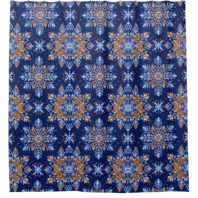 Blue 3d snowflakes shower curtain (Front)