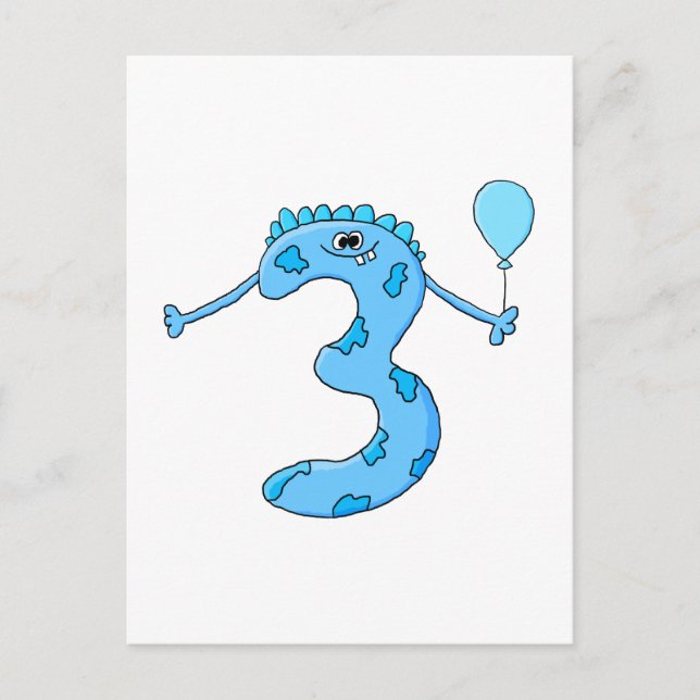 Blue 3rd Birthday Cartoon. Postcard (Front)