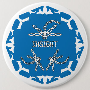 Blue, 3rd Eye Chakra "Insight" Dragonfly White BG 6 Cm Round Badge