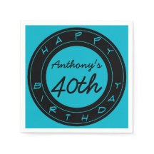Blue 40th Birthday Party Personalised Paper Napkin