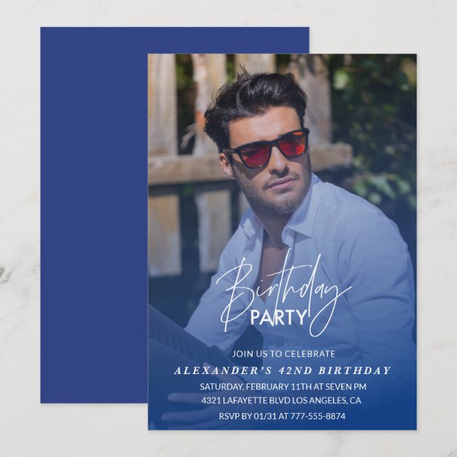 Blue 42nd birthday invitation Birthday party Photo (Front/Back)