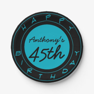 Blue 45th Birthday Party Personalised Paper Plates