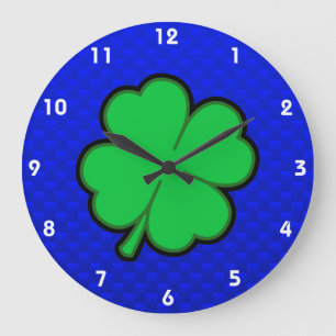Blue 4 Leaf Clover Large Clock