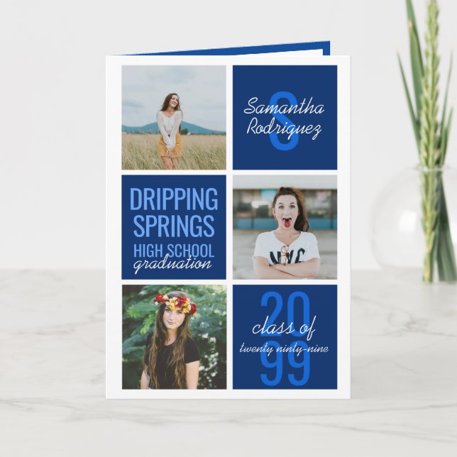 Blue 4-Photo Fun Boxes Graduation Invitation (Front)