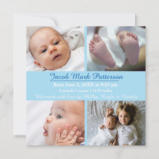 Blue 4 Photos - Birth Announcement (Front)