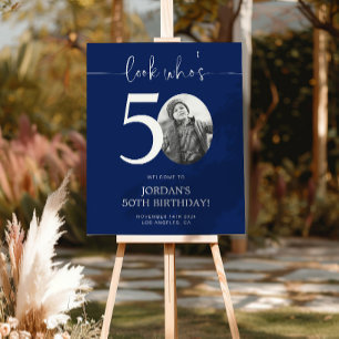 Blue 50th Birthday Welcome Sign Look Who's 50
