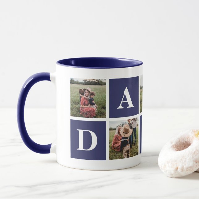 Blue 5 Photo Collage Daddy Mug (With Donut)