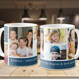 Blue 5 Photo Family Where Life Begins Quote Coffee Mug