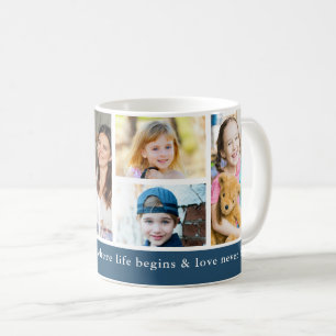 Blue 5 Photo Family Where Life Begins Quote   Coffee Mug