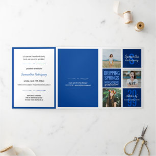 Blue 5-Photo Fun Boxes Graduation Tri-Fold Invitation