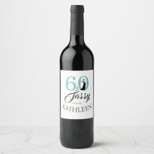 Blue 60 and Sassy Birthday Party Custom Name Wine Label