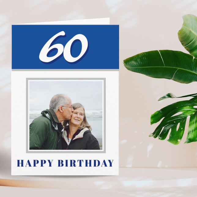 Blue 60th Birthday Custom Photo Personalised Card (Creator Uploaded)
