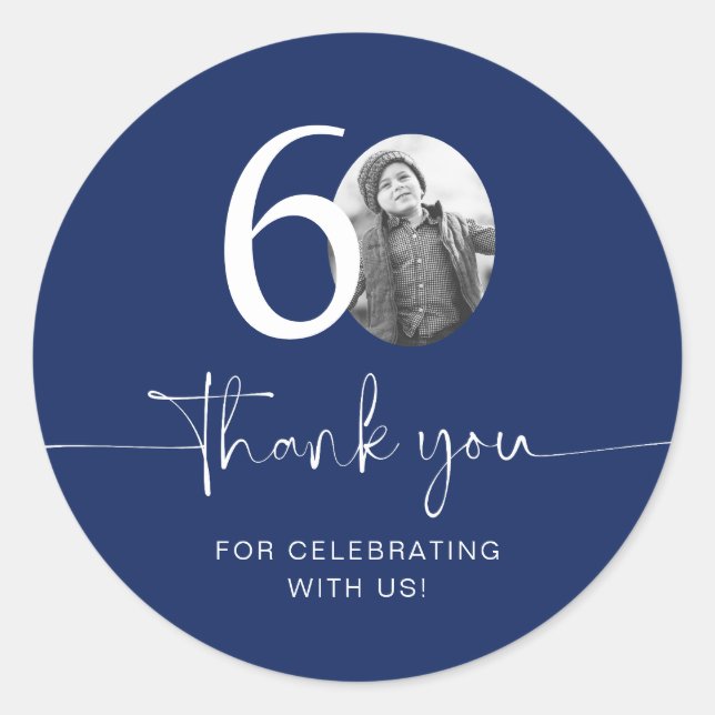 Blue 60th Birthday Thank You Classic Round Sticker (Front)