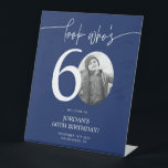 Blue 60th Birthday Welcome Sign | Look Who's 60<br><div class="desc">Welcome guests to your 60th birthday celebration with this stunning editable welcome sign. Featuring a sleek, customizable layout, this template allows you to easily add your own photo and personalize the text, making it a perfect addition to your milestone 60th birthday decor. Ideal for entryways or as a party focal...</div>