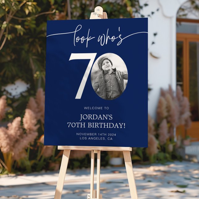Blue 70th Birthday Welcome Sign | Look Who's 70 (Creator Uploaded)